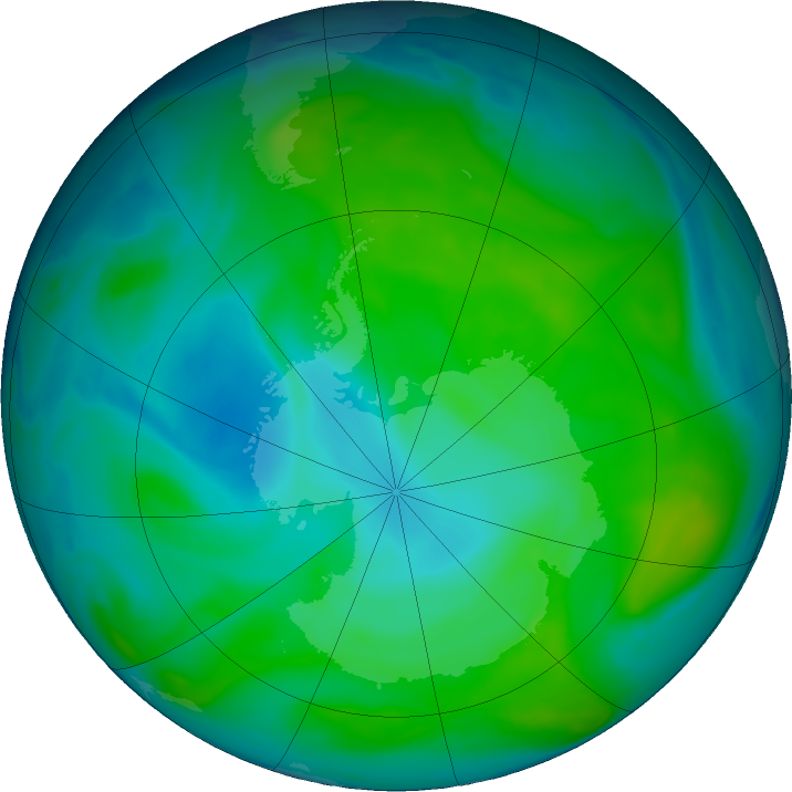 Antarctic ozone map for 04 January 2017